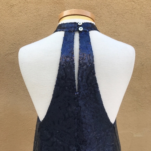 Flirty Blue Sequined Halter Mini Dress Small - Picture 6 of 8